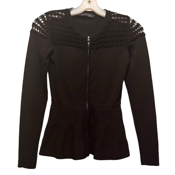 Women’s Black Long Sleeve Sweater Zip Front Mesh Shoulder Detail Size Jr. 1 - Picture 6 of 6